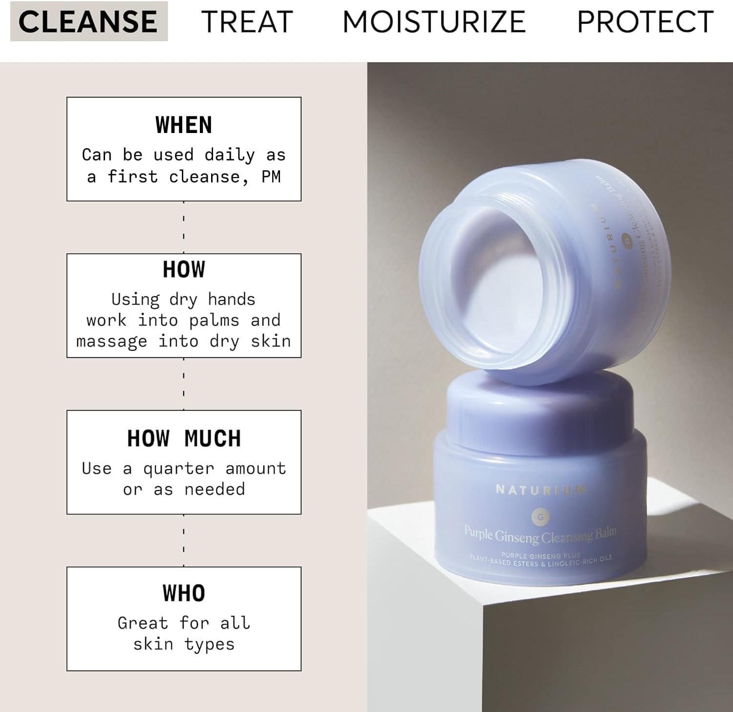 Naturium Purple Ginseng Cleansing Balm Plus Plant-Based Esters & Linoleic-Rich Oils, Smoothing Face Wash, 3.0 oz - Image 2