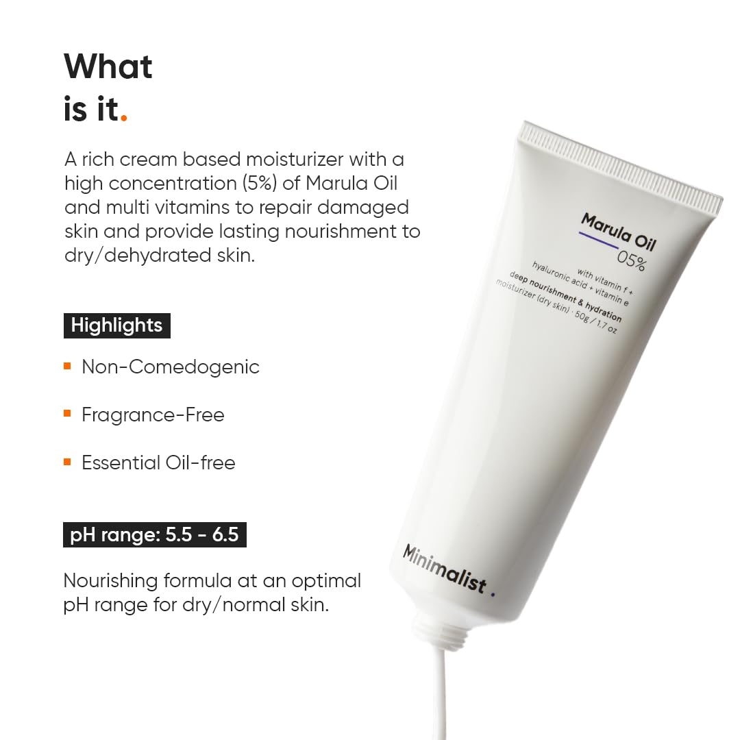 Minimalist Marula Oil 5% Face Moisturizer for Dry, Dehydrated, Flaky Skin - Image 2